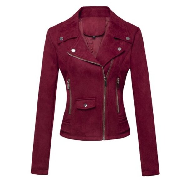 Burgundy (Faux) Suede Moto Jacket.  Red Motorcycle Jacket XL. NWT. Express. - Picture 1 of 9